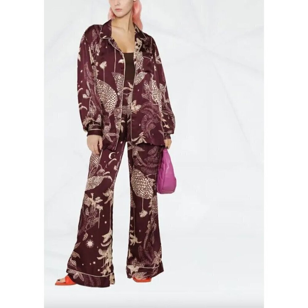 Forte Forte Printed Palazzo Pants Purple Cream Womens Size 00 XXS